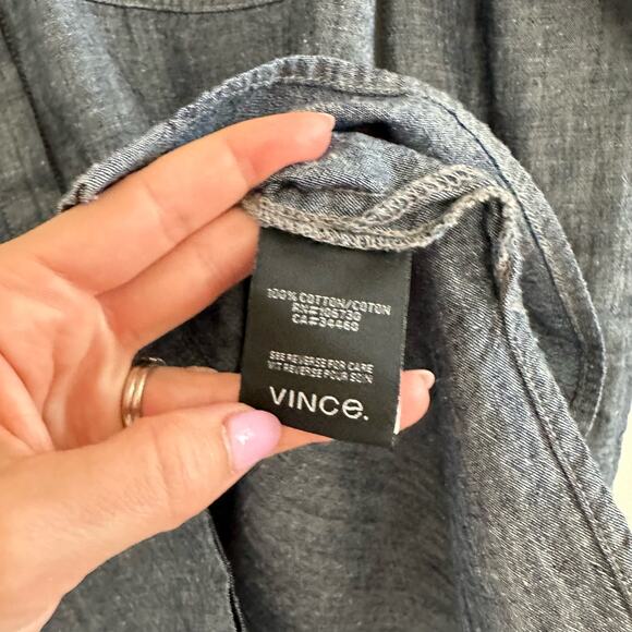 NWT Vince Patch Pocket Chambray Button Front Long Sleeve Shirt Blue Rinse M - Picture 11 of 13